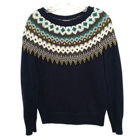 Vintage Old Navy Fair Isle Nordic Sweater Pullover XS Navy Blue Boho Ski Lodge - Picture 4 of 13